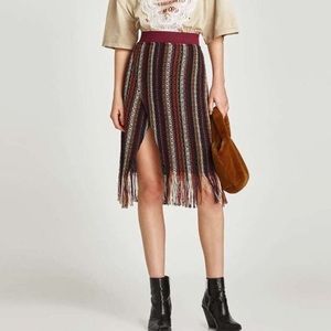 Zara striped tweed fringe faux wrap skirt Size XS